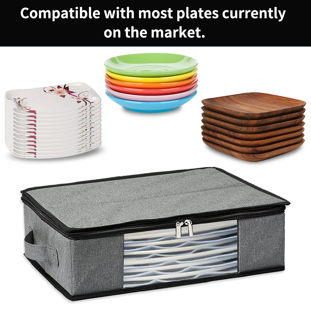 Bolsa de almacenamiento de platos planos, placas, caja organizadora de concha dura con divisores y manijas (ESG16092)