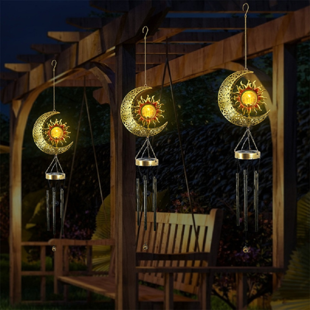 Sun Moon Glass Ball LED Memorial Wind Chimes (ESG18489)