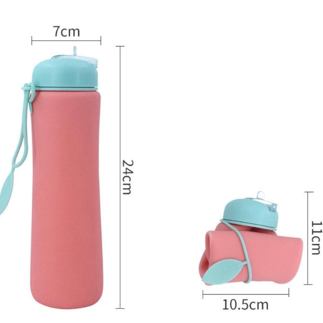 Botella de agua plegable de silicona con paja (ESG21905)